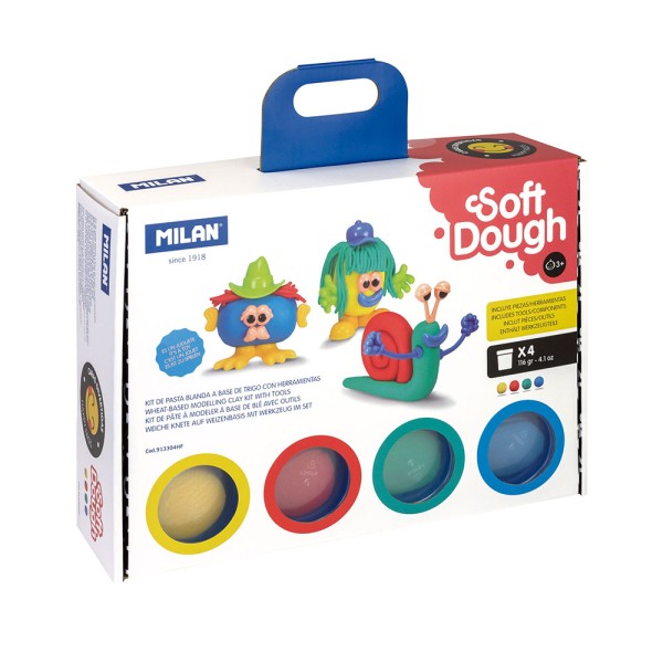 Maletín pasta blanda soft dough 4 botes 116 g con herramientas 'caras divertidas'