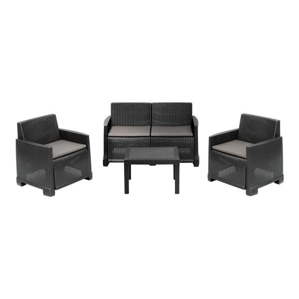 Conjunto jardín iseo 4 piezas antracita + cojines